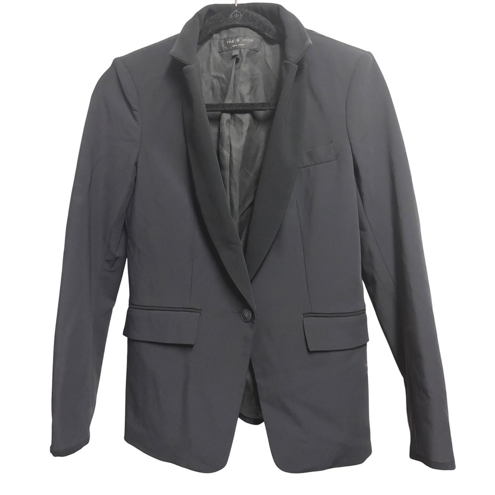 Rag & Bone Tuxedo Blazer Black Fitted Single Button Jacket Size 0